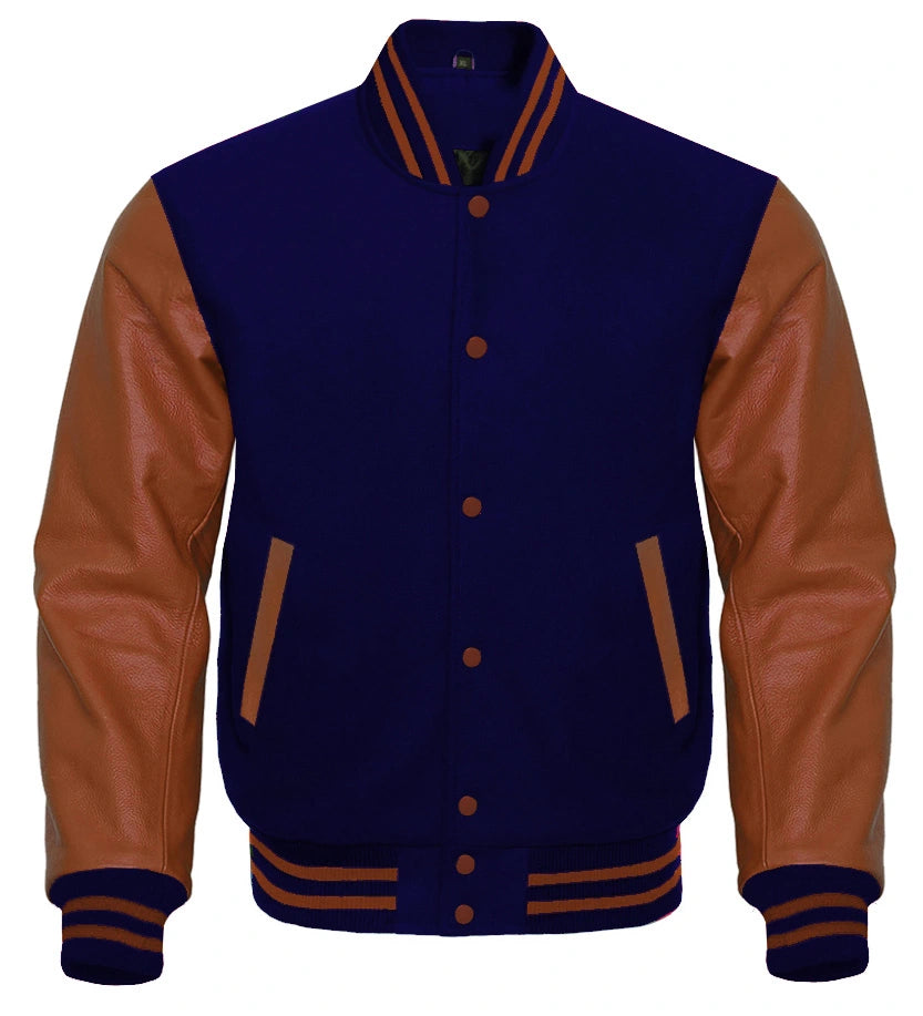 Brown and Navy Blue Varsity Jacket