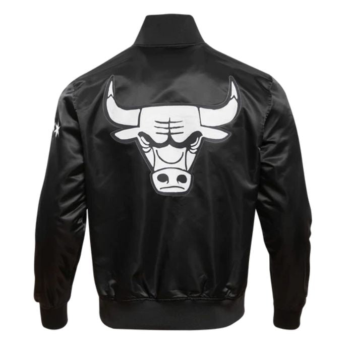 chicago bulls black satin varsity jacket back side