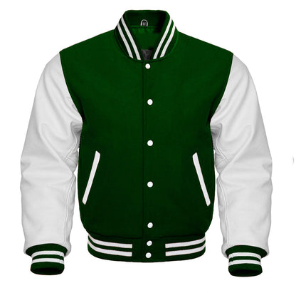 WHITE FOREST GREEN VARSITY JACKET FOR KIDS