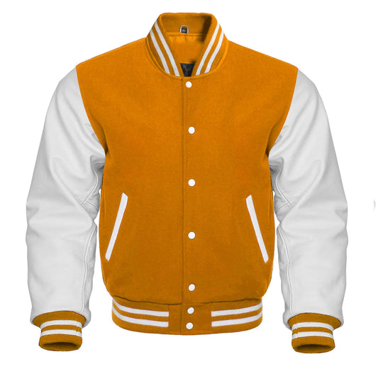 White and Yellow Kids Varsity Jacket