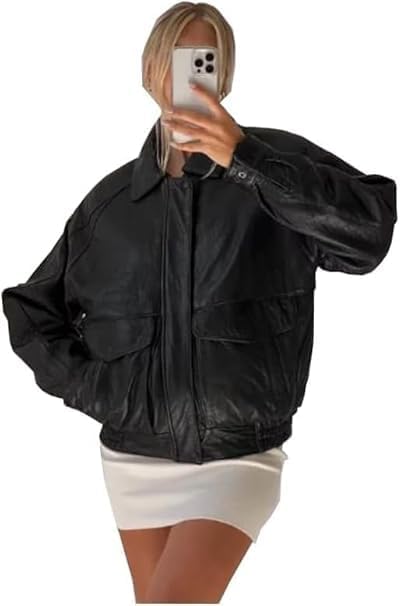 women’s oversized black leather shacket