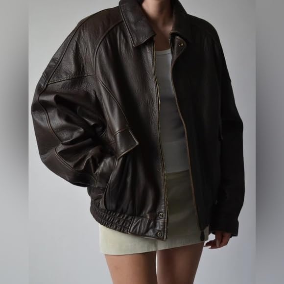 women’s oversized brown leather archive zip jacket