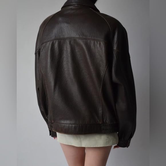 women’s oversized brown leather archive zip jacket