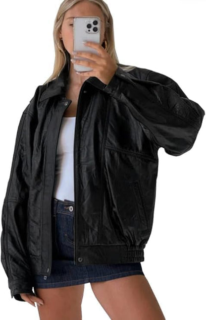 women’s vintage 90s oversized leather bomber jacket