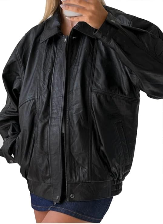 women’s vintage 90s oversized leather bomber jacket