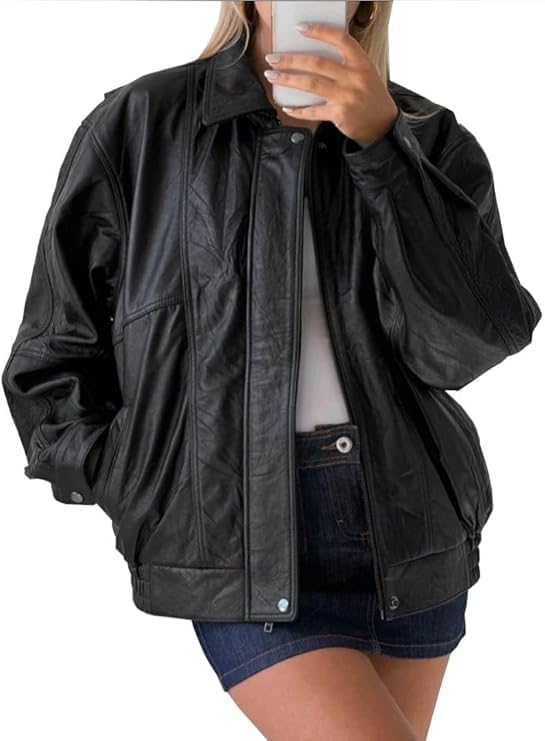women’s vintage 90s oversized leather bomber jacket