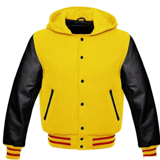 yellow and black varsity letterman hoodie