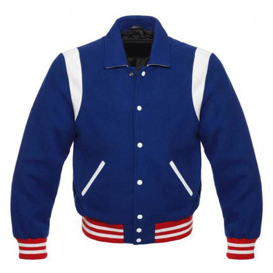 Vintage Royal Blue Collared Varsity Jacket