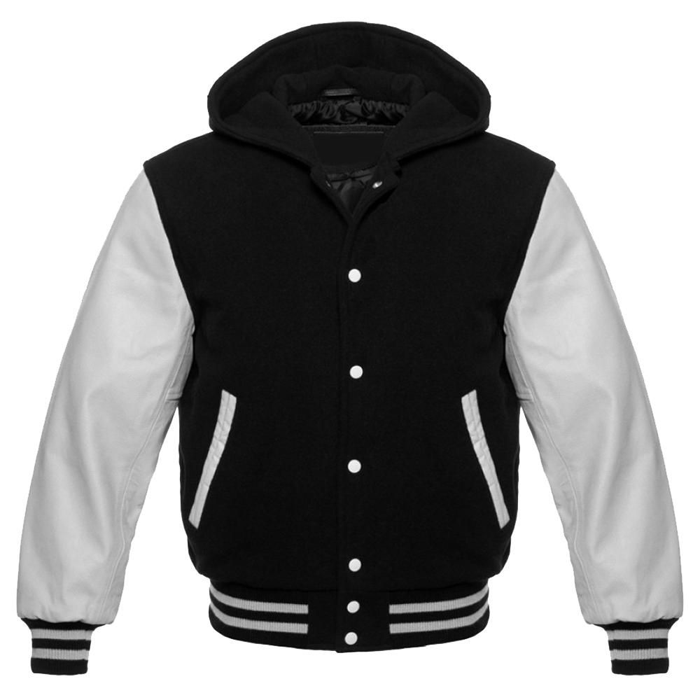 White and Black Varsity Hoodie Jacket