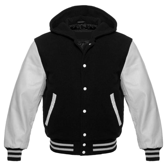 White and Black Varsity Hoodie Jacket