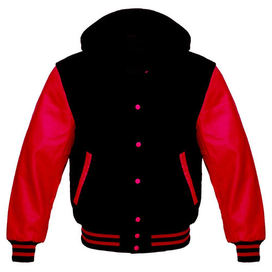 Red and Black Varsity Hoodie Jacket